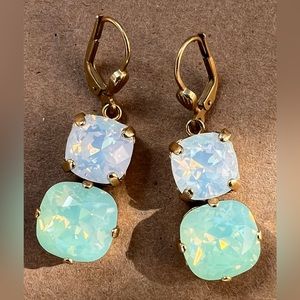 Medium size white opal Swarovski and large size opal green over 14K gold plated